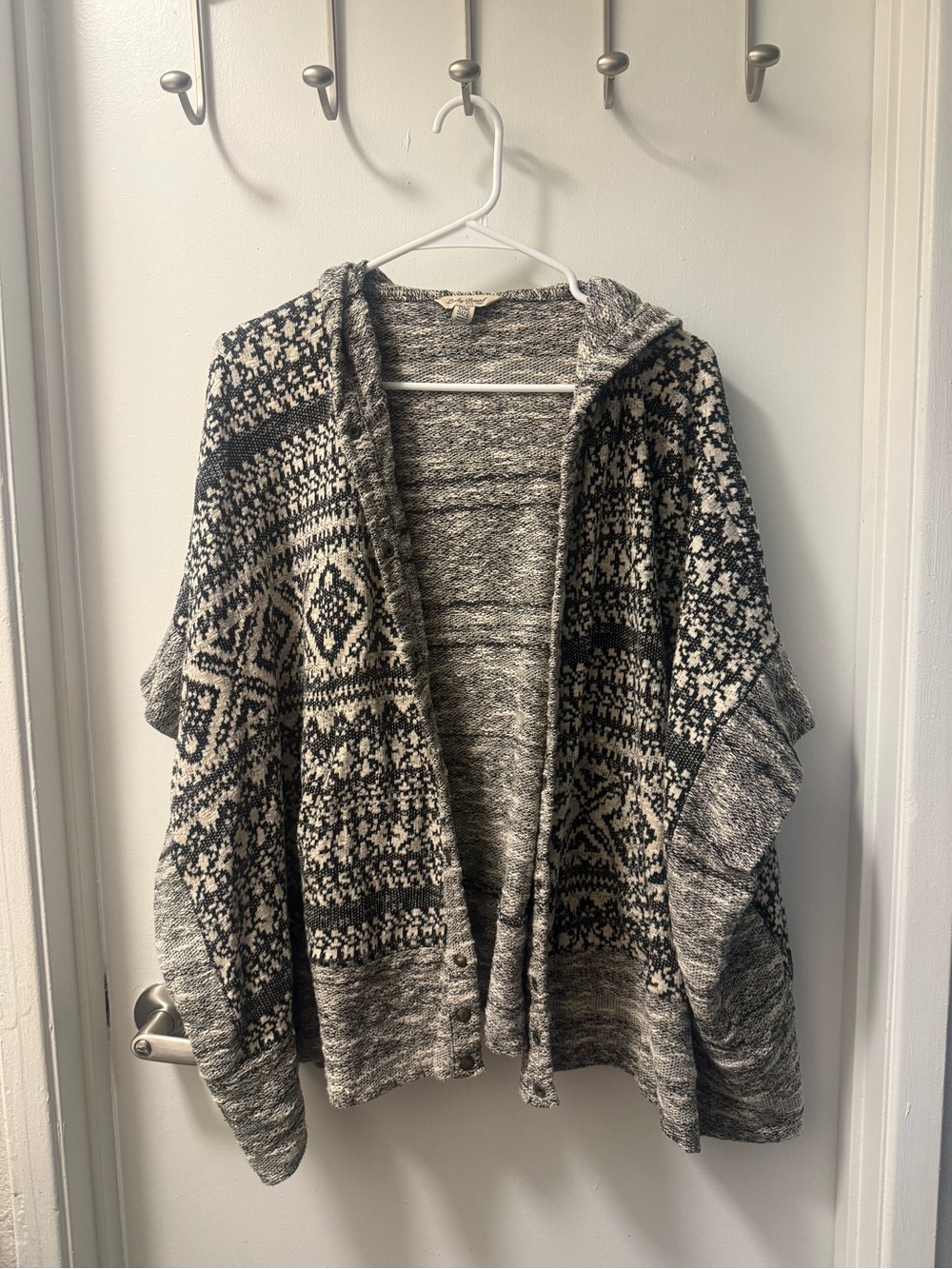 Lucky Brand Hooded Fair Isle Knit Cardigan - Gray & Cream